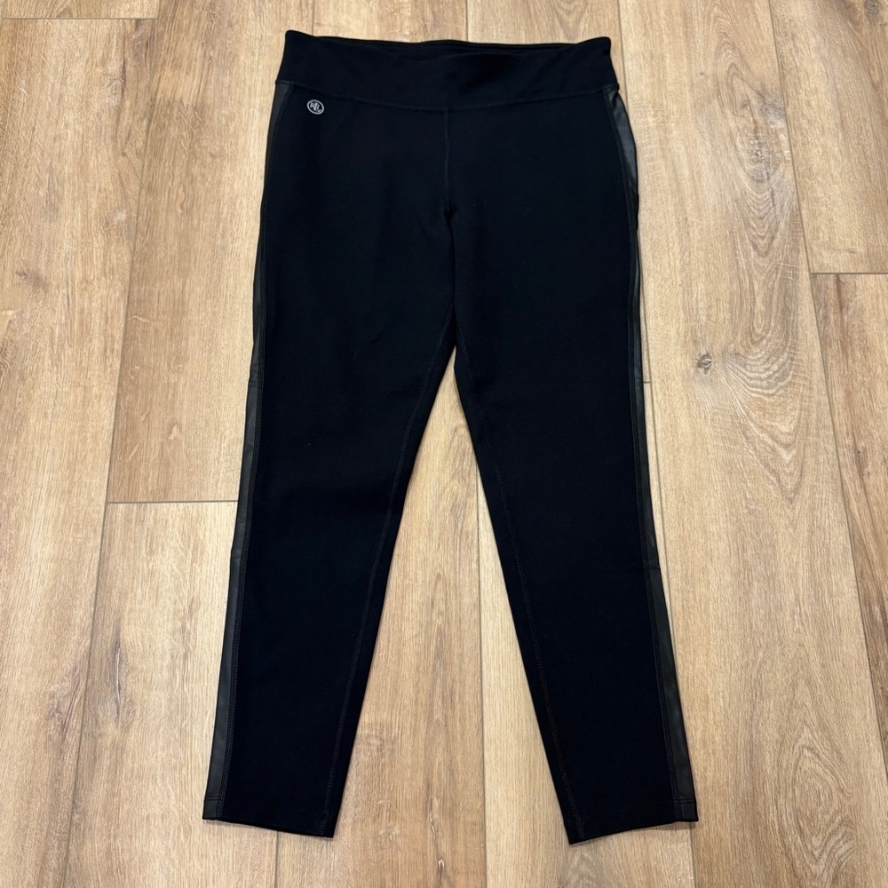 🌟LAUREN RALPH LAUREN🌟 KNIT PONTE LEGGINGS FAUX LEATHER SIDE PANEL BLACK SZ L